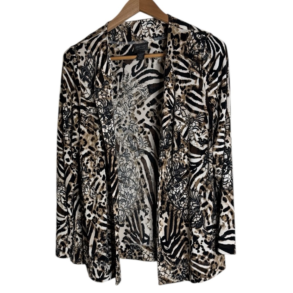 Chico's Additions Animal and Floral Lace Patterned Open Light Cardigan US sz 12